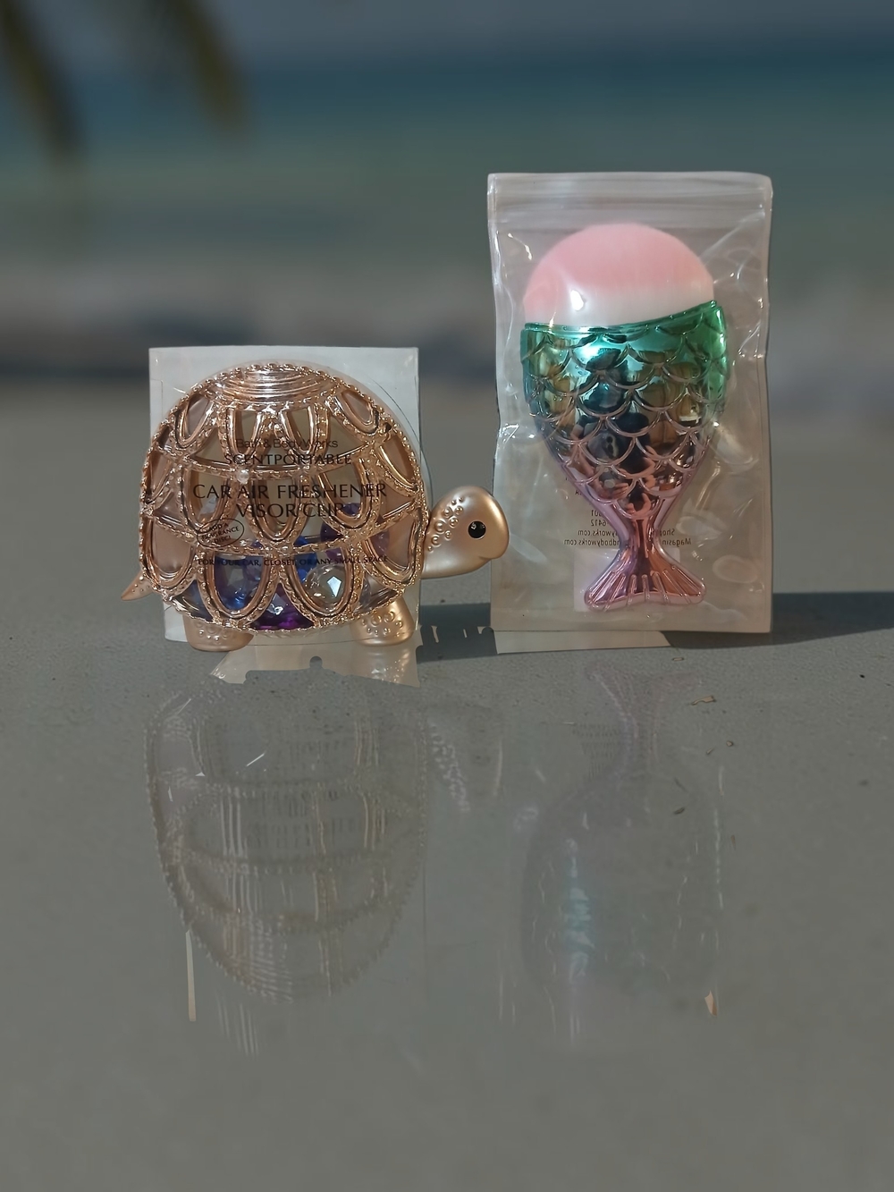 Turtle Visor Scent Clip & Mermaid Brush Set - Pink and Rose Gold